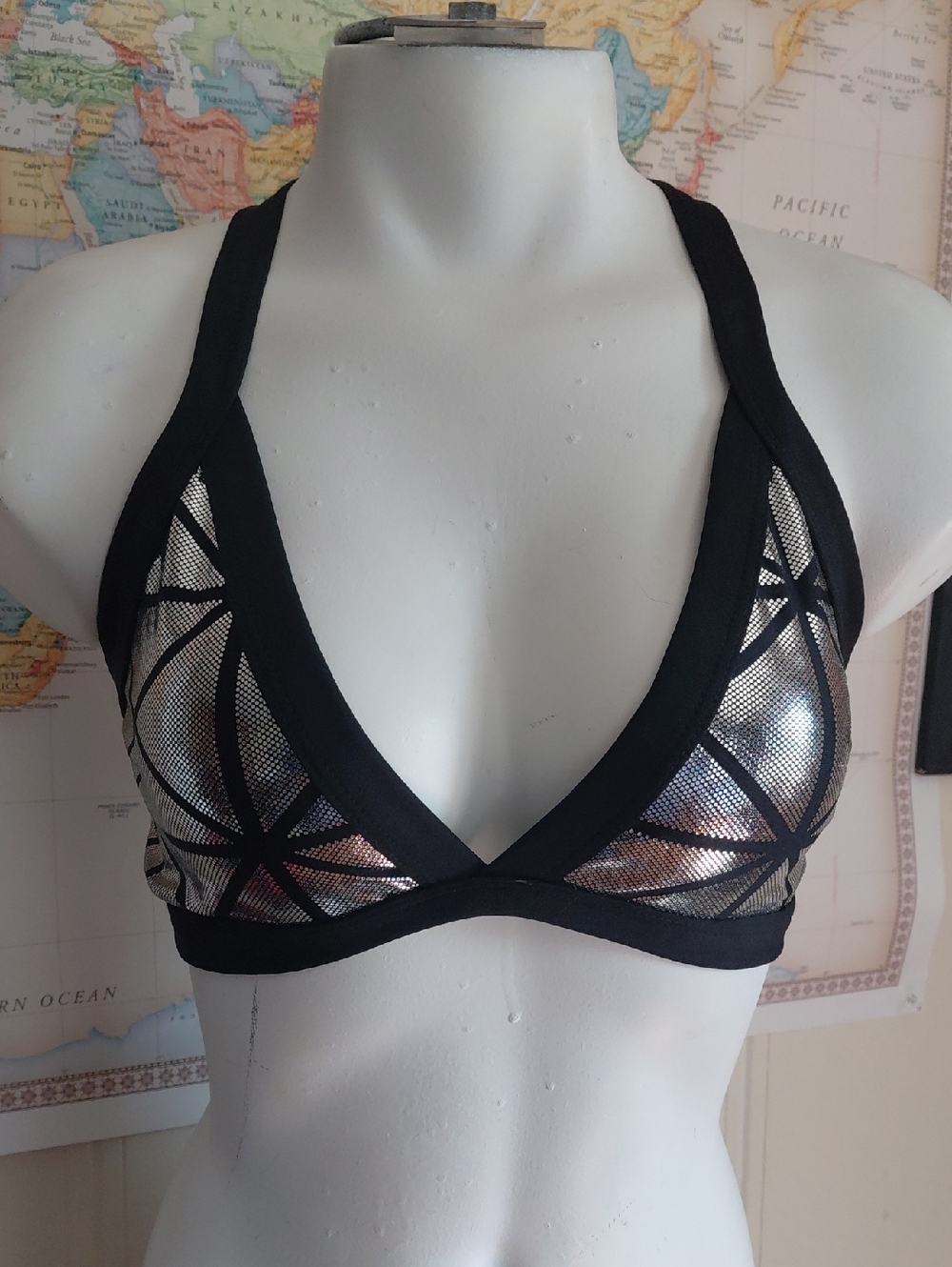 Metallic Black Trim Triangle Sports Bralette